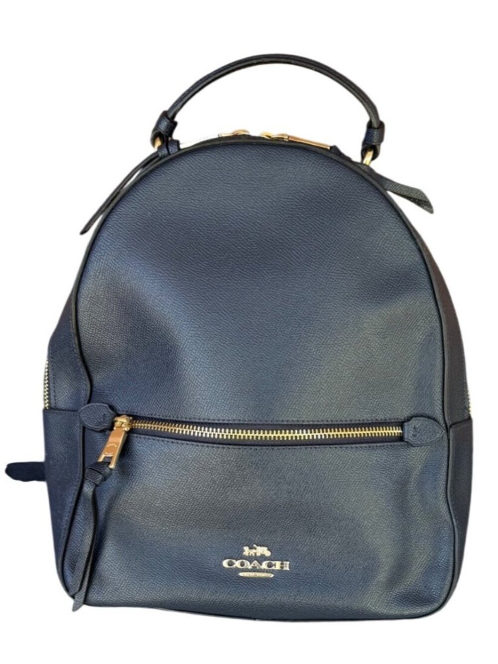 Coach Navy Medium Backpack Gold Hardware Zip Closure Logo Top Handle